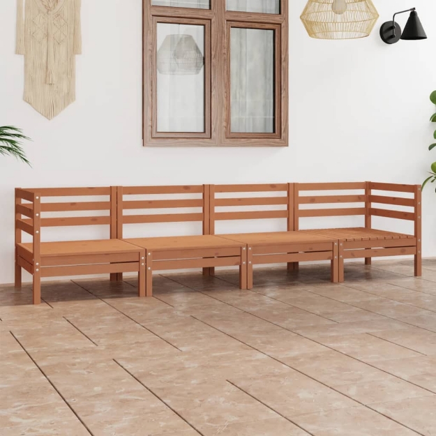 Set Divani da Giardino 4 pz Miele in Legno Massello di Pino