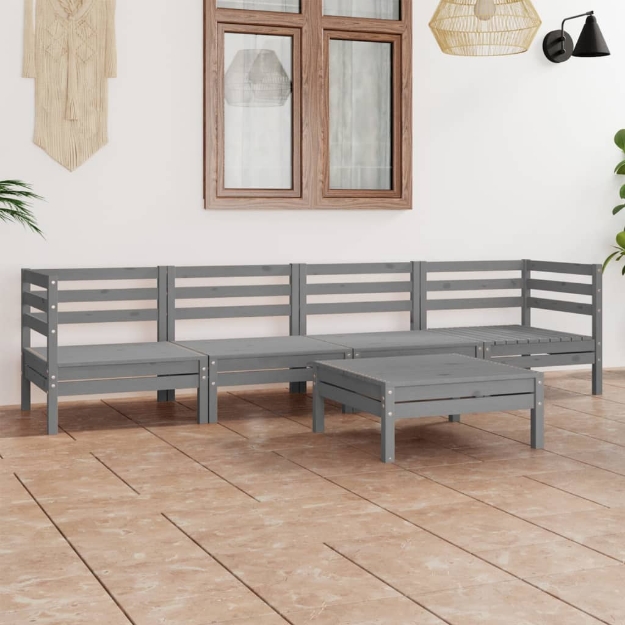 Set Divani da Giardino 5 pz Grigio in Legno Massello di Pino