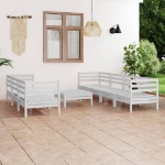 Set Divani da Giardino 8 pz Bianco in Legno Massello di Pino