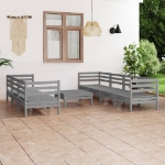 Set Divani da Giardino 8 pz Grigio in Legno Massello di Pino