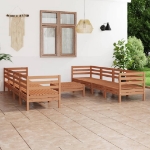 Set Divani da Giardino 9 pz Miele in Legno Massello di Pino