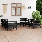 Set Divani da Giardino 9 pz Nero in Legno Massello di Pino