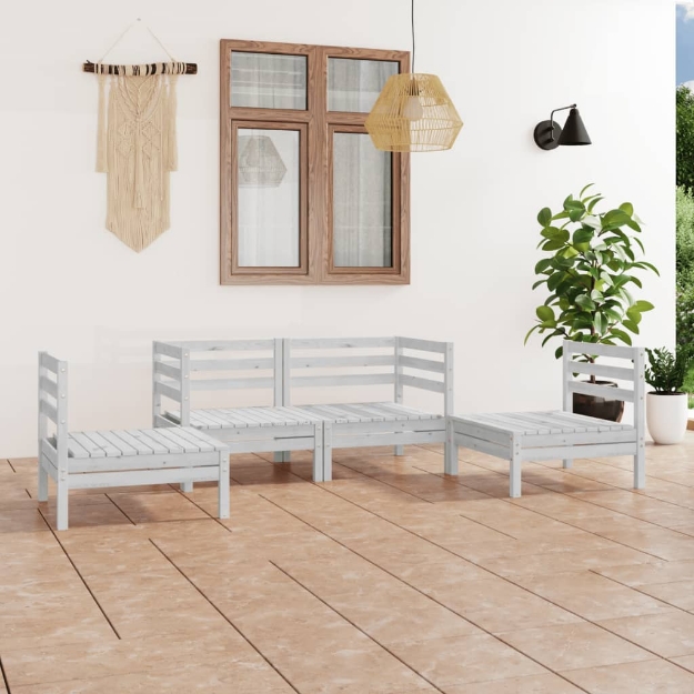 Set Divani da Giardino 4 pz Bianco in Legno Massello di Pino