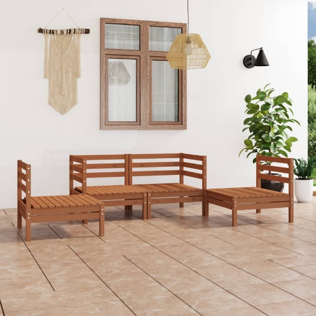 Set Divani da Giardino 4 pz Miele in Legno Massello di Pino