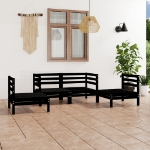 Set Divani da Giardino 4 pz Nero in Legno Massello di Pino