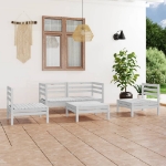 Set Divani da Giardino 5 pz Bianco in Legno Massello di Pino