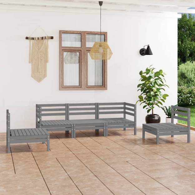 Set Divani da Giardino 5 pz Grigio in Legno Massello di Pino