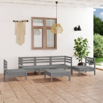 Set Divani da Giardino 6 pz Grigio in Legno Massello di Pino