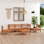 Set Divani da Giardino 6 pz Miele in Legno Massello di Pino