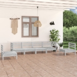 Set Divani da Giardino 6 pz Bianco in Legno Massello di Pino