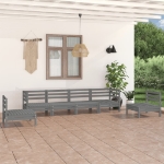 Set Divani da Giardino 9 pz Grigio in Legno Massello di Pino