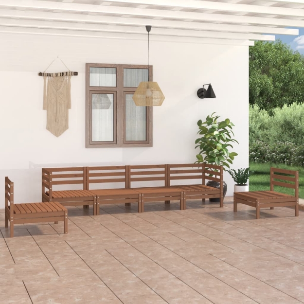 Set Divani da Giardino 6 pz Miele in Legno Massello di Pino