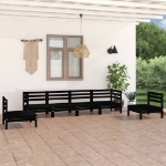 Set Divani da Giardino 6 pz Nero in Legno Massello di Pino