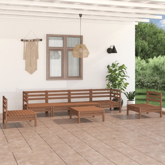 Set Divani da Giardino 7 pz Miele in Legno Massello di Pino