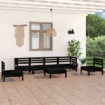 Set Divani da Giardino 7 pz Nero in Legno Massello di Pino