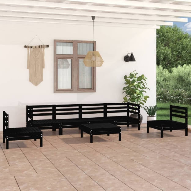 Set Divani da Giardino 7 pz Nero in Legno Massello di Pino