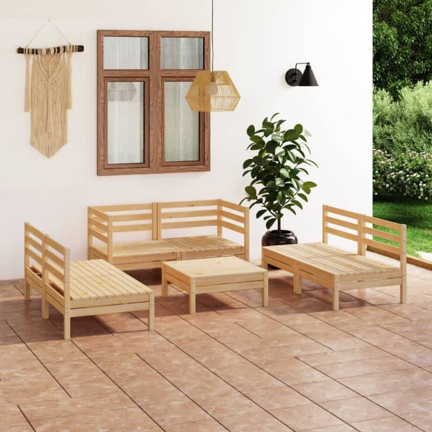 Set Divani da Giardino 7 pz in Legno Massello di Pino