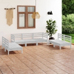 Set Divani da Giardino 7 pz Bianco in Legno Massello di Pino