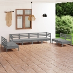 Set Divani da Giardino 8 pz Grigio in Legno Massello di Pino