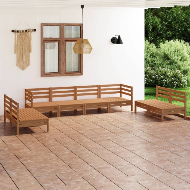 Set Divani da Giardino 8 pz Miele in Legno Massello di Pino