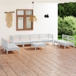 Set Divani da Giardino 9 pz Bianco in Legno Massello di Pino