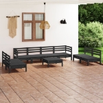 Set Divani da Giardino 9 pz Nero in Legno Massello di Pino