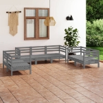 Set Divani da Giardino 7 pz Grigio in Legno Massello di Pino