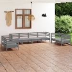 Set Divani da Giardino 8 pz Grigio in Legno Massello di Pino