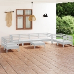 Set Divani da Giardino 9 pz Bianco in Legno Massello di Pino