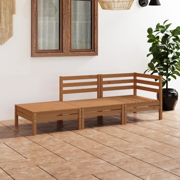 Set Divani da Giardino 3 pz Miele in Legno Massello di Pino