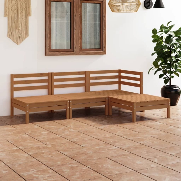 Set Divani da Giardino 4 pz in Legno Massello di Pino Miele