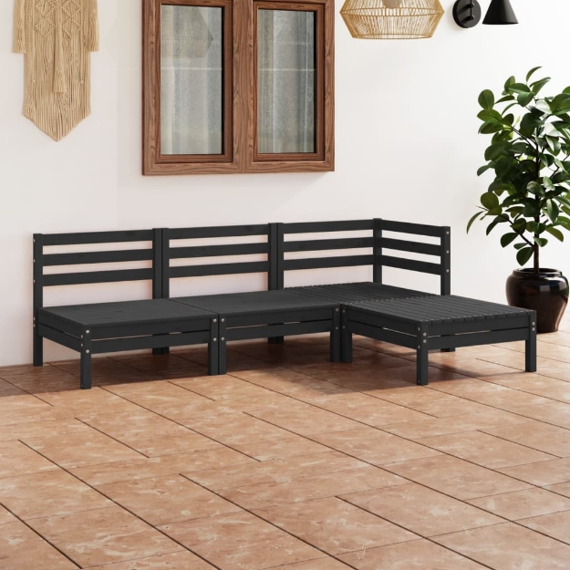 Set Divani da Giardino 4 pz in Legno Massello di Pino Nero