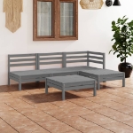 Set Divani da Giardino 5 pz in Legno Massello di Pino Grigio