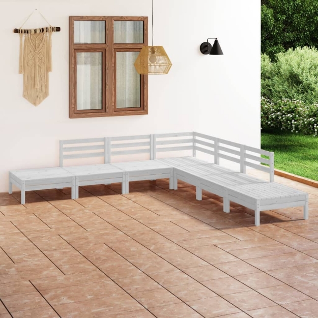 Set Divani da Giardino 7 pz in Legno Massello di Pino Bianco