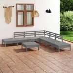 Set Divani da Giardino 8 pz in Legno Massello di Pino Grigio