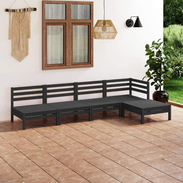 Set Divani da Giardino 5 pz in Legno Massello di Pino Nero