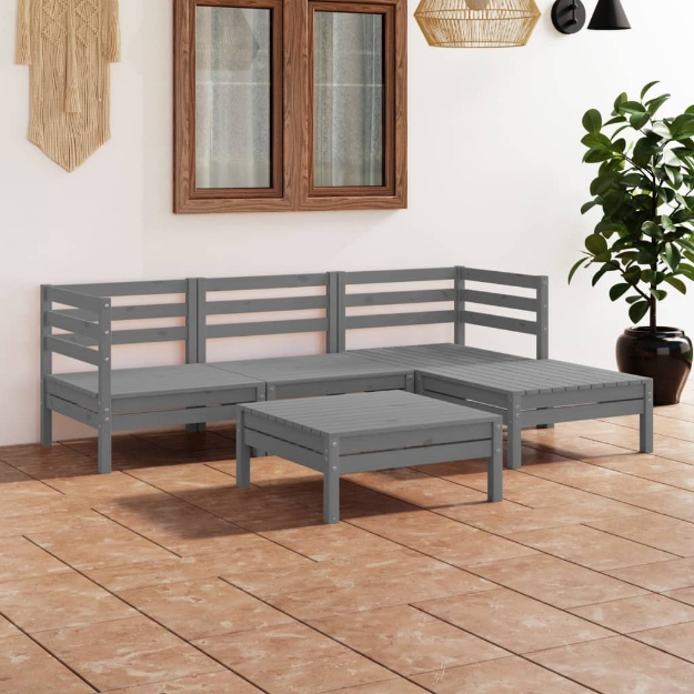 Set Divani da Giardino 5 pz in Legno Massello di Pino Grigio