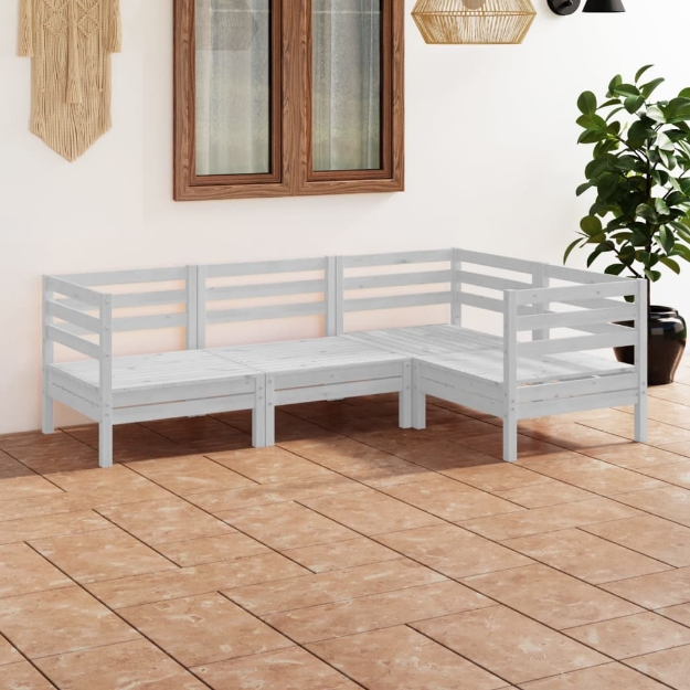 Set Divani da Giardino 4 pz in Legno Massello di Pino Bianco