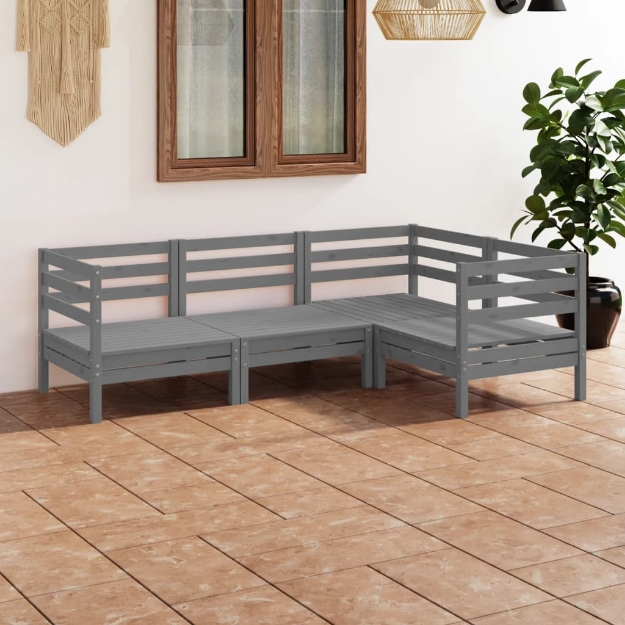 Set Divani da Giardino 4 pz in Legno Massello di Pino Grigio