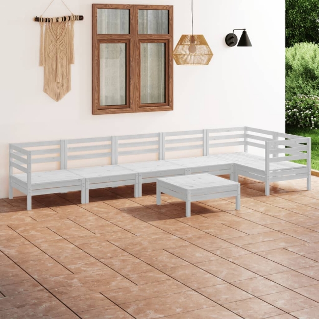 Set Divani da Giardino 7 pz in Legno Massello di Pino Bianco