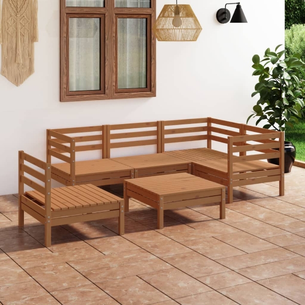 Set Divani da Giardino 6 pz in Legno Massello di Pino Miele