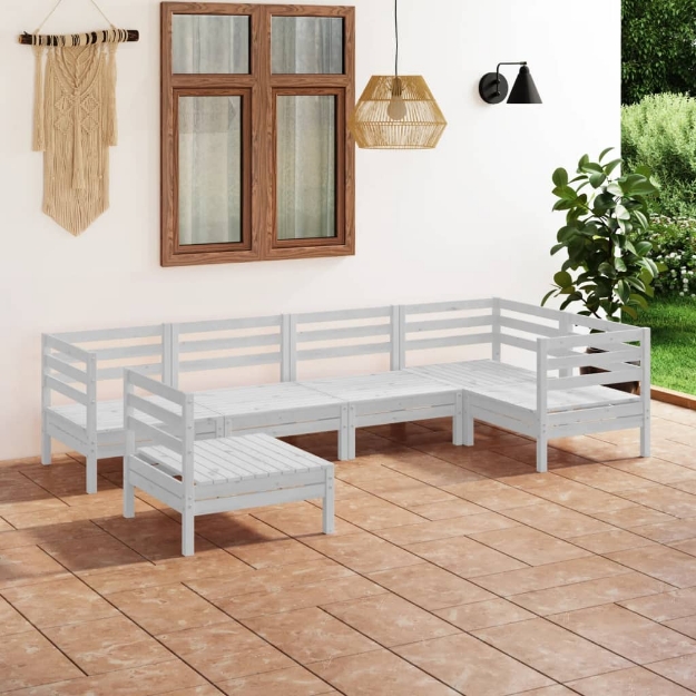 Set Divani da Giardino 6 pz in Legno Massello di Pino Bianco