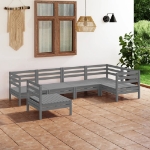 Set Divani da Giardino 6 pz in Legno Massello di Pino Grigio