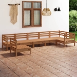 Set Divani da Giardino 7 pz in Legno Massello di Pino Miele