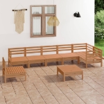 Set Divani da Giardino 8 pz in Legno Massello di Pino Miele