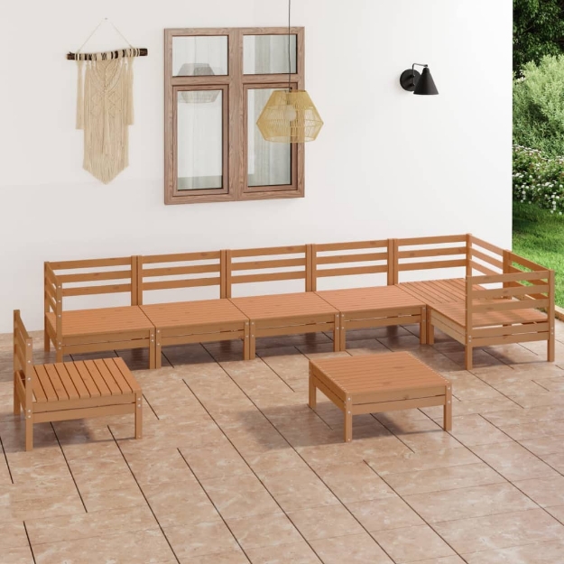 Set Divani da Giardino 8 pz in Legno Massello di Pino Miele