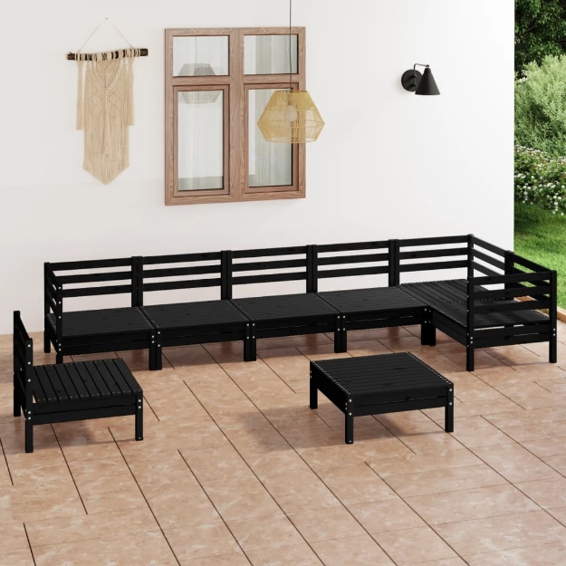 Set Divani da Giardino 8 pz in Legno Massello di Pino Nero