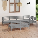 Set Divani da Giardino 7 pz in Legno Massello di Pino Grigio