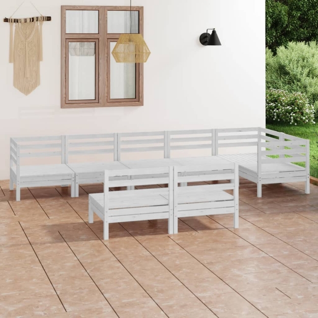 Set Divani da Giardino 8 pz in Legno Massello di Pino Bianco