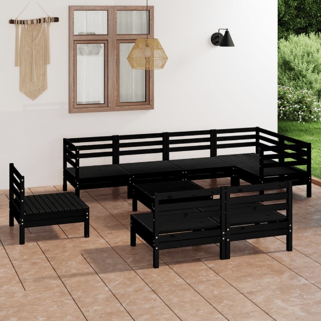 Set Divani da Giardino 9 pz in Legno Massello di Pino Nero